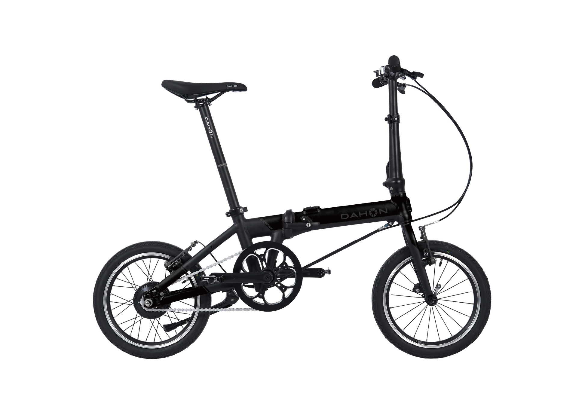 K-Feather electric folding bike by DAHON, black, minimalist city design.