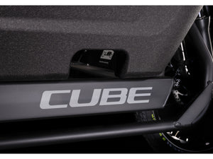 Cube Cargo Dual Sport Hybrid 1000 eMTB flashgrey n black closeup frame cargo body