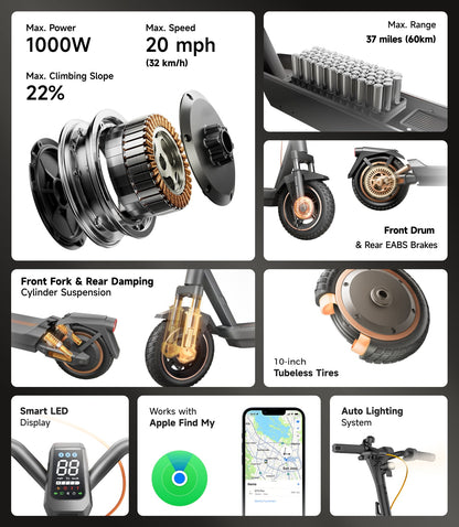 NAVEE GT3 Pro Electric Scooter｜Dual Spring Shock Suspension｜37.3miles Eco-range｜1000W