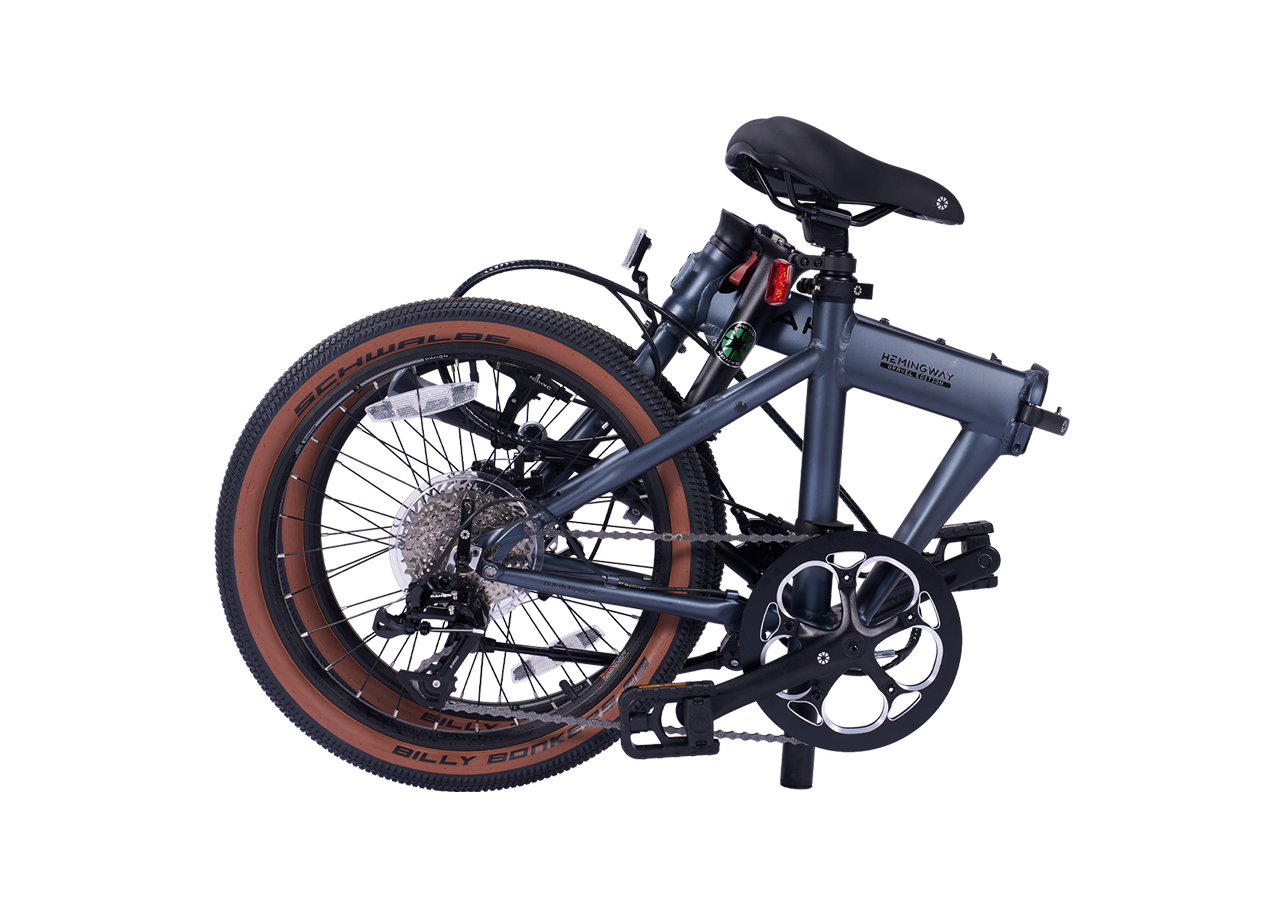 Grey Hemingway GR folding bike, Gravel Edition, with Schwalbe Billy Bonkers tires