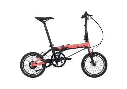 DAHON K-Feather coral electric folding bike for city trips.