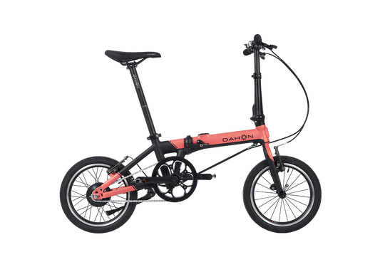 DAHON K-Feather coral electric folding bike for city trips.