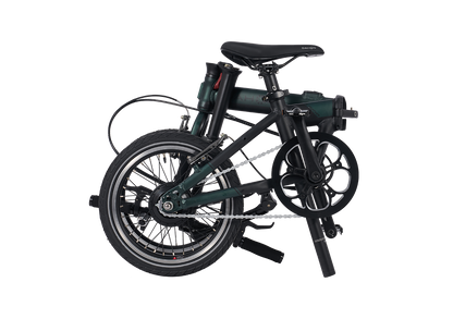 DAHON K-Feather electric bike, dark green, minimalist city commuter.