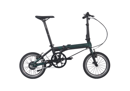 Dark green DAHON K-Feather folding electric bike designed for city travel.