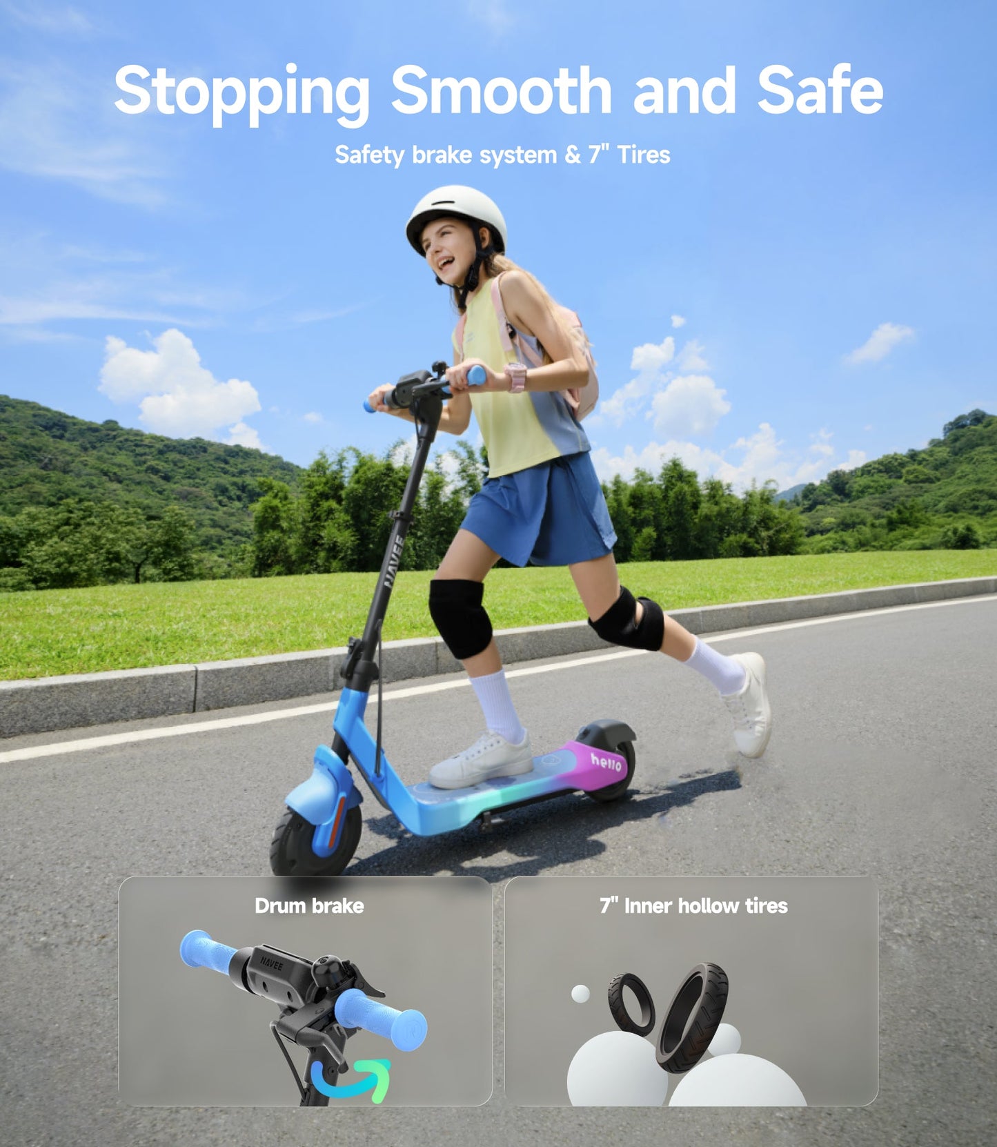 NAVEE K100 Max Kids E-scooter｜Find My｜Adjustable Heights｜15miles Eco-range｜12.4mph