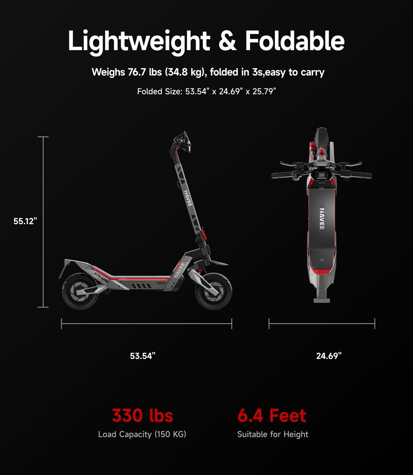 NAVEE XT5 Pro Electric Scooter｜Off-road Tire｜Damping Arm™ Suspension｜2200W｜IPX6｜46.6miles