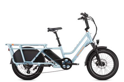 Right side view of a Metallic Blue RadWagon 5 electric cargo bike