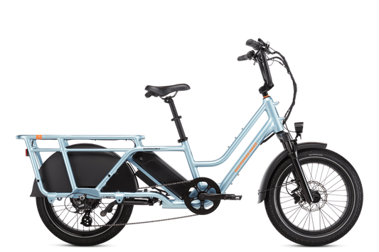 Right side view of a Metallic Blue RadWagon 5 electric cargo bike